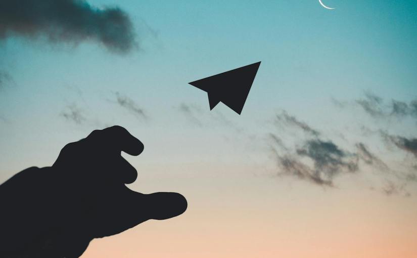 silhouette photo of man throw paper plane