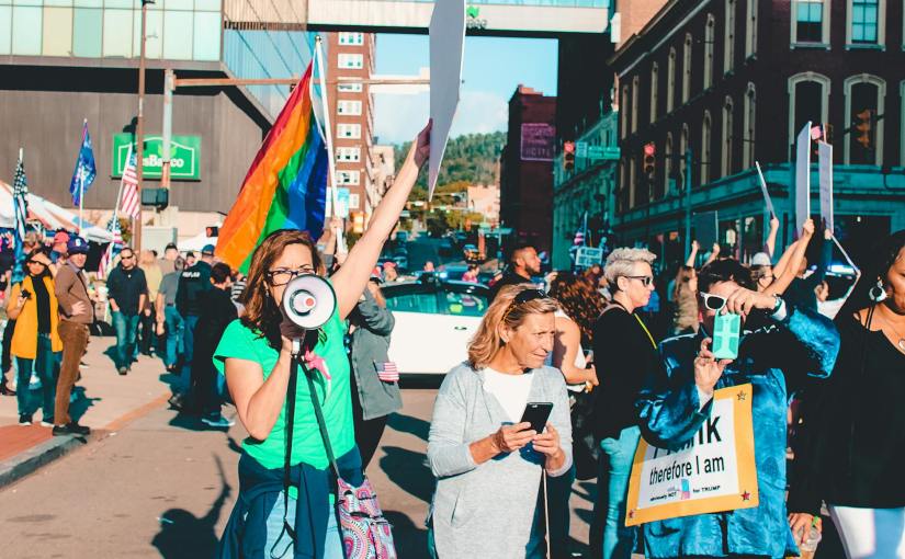 people rallying on street
