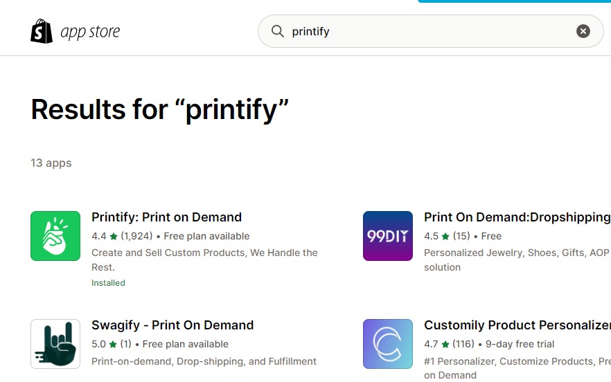 How to Integrate Printify into Shopify - find the app in your Shopify app store