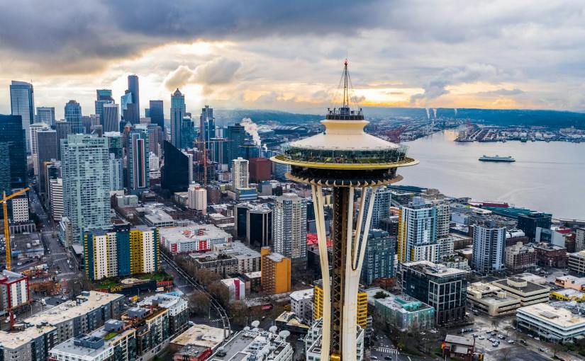aerial view of city buildings