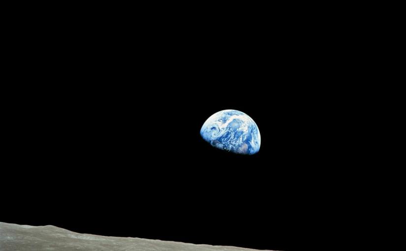 blue and white planet display