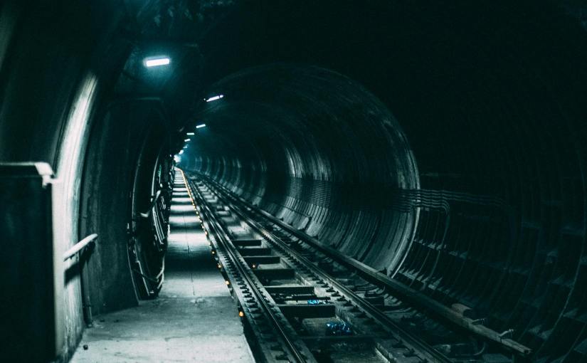 empty train rail with light