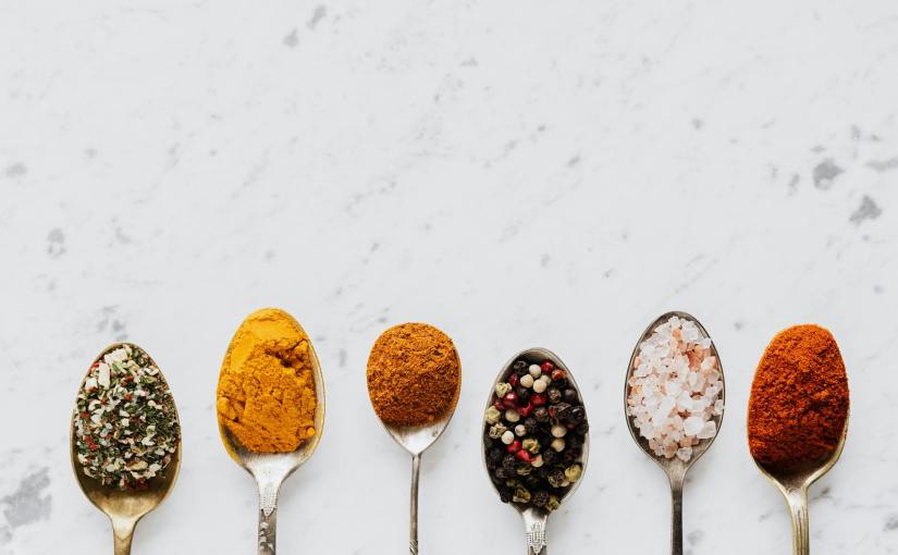 composition of spoonfuls with various spices